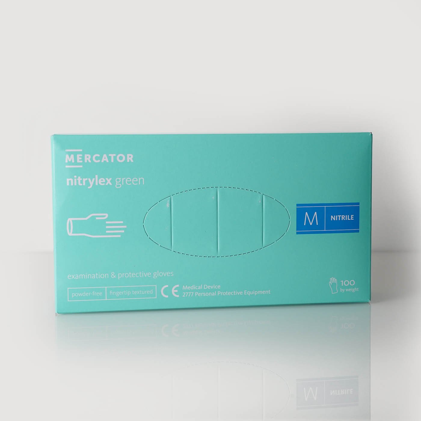 Vienkartinės nitrilinės pirštinės MERCATOR NITRYLEX, žalios, 100 vnt.